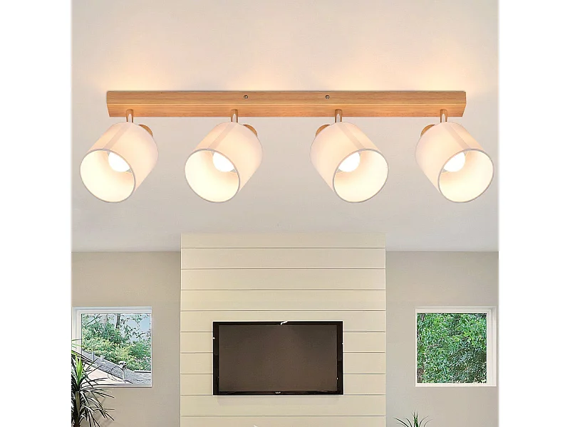 NETTLIFE 4er Modern Holz Wohnzimmer Deckenstrahler E14 350° Schwenkbar MAX.25W Stoffschirm Lampe für Schlafzimmer Küche Flur (Ohne Leuchtmittel)