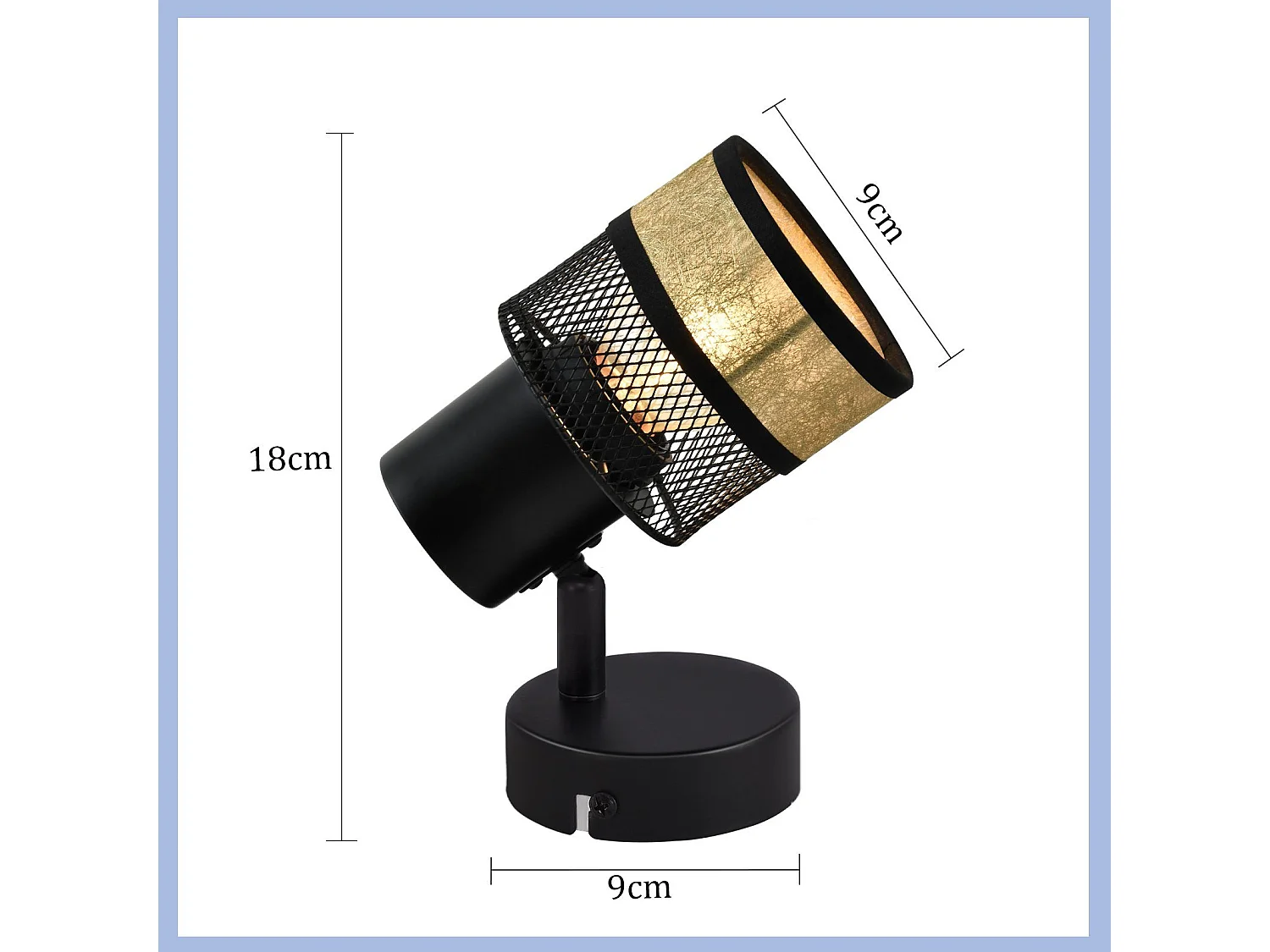 NETTLIFE Reflektor sufitowy 1 żarówka Czarny Vintage Metal Korytarz ze złotym abażurem z tkaniny E27 40W Regulowany 330° do salonu Sypialnia Kuchnia