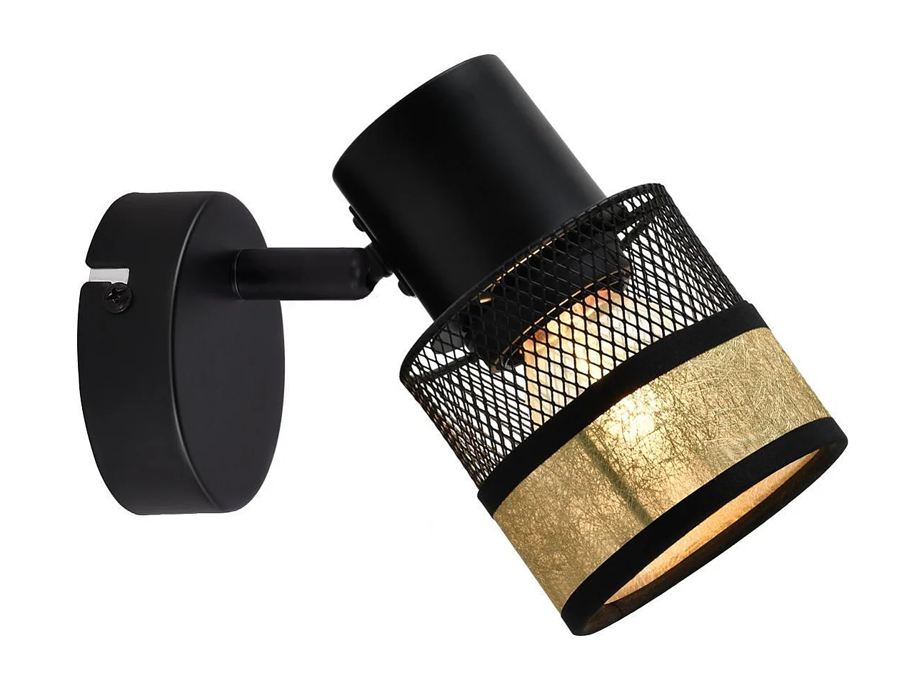 NETTLIFE Deckenstrahler 1-flammig schwarz Flur Metall Vintage mit goldenem Stoffschirm E27 40W schwenkbar 330° für Wohnzimmer Schlafzimmer Küche