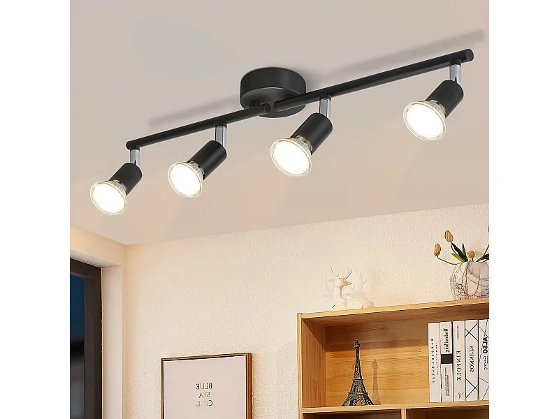 NETTLIFE 4-punktowa czarna lampa sufitowa LED GU10 Nowoczesna lampa przemysłowa 330° Obrotowa do przedpokoju Kuchnia Sypialnia Salon Dziecięcy
