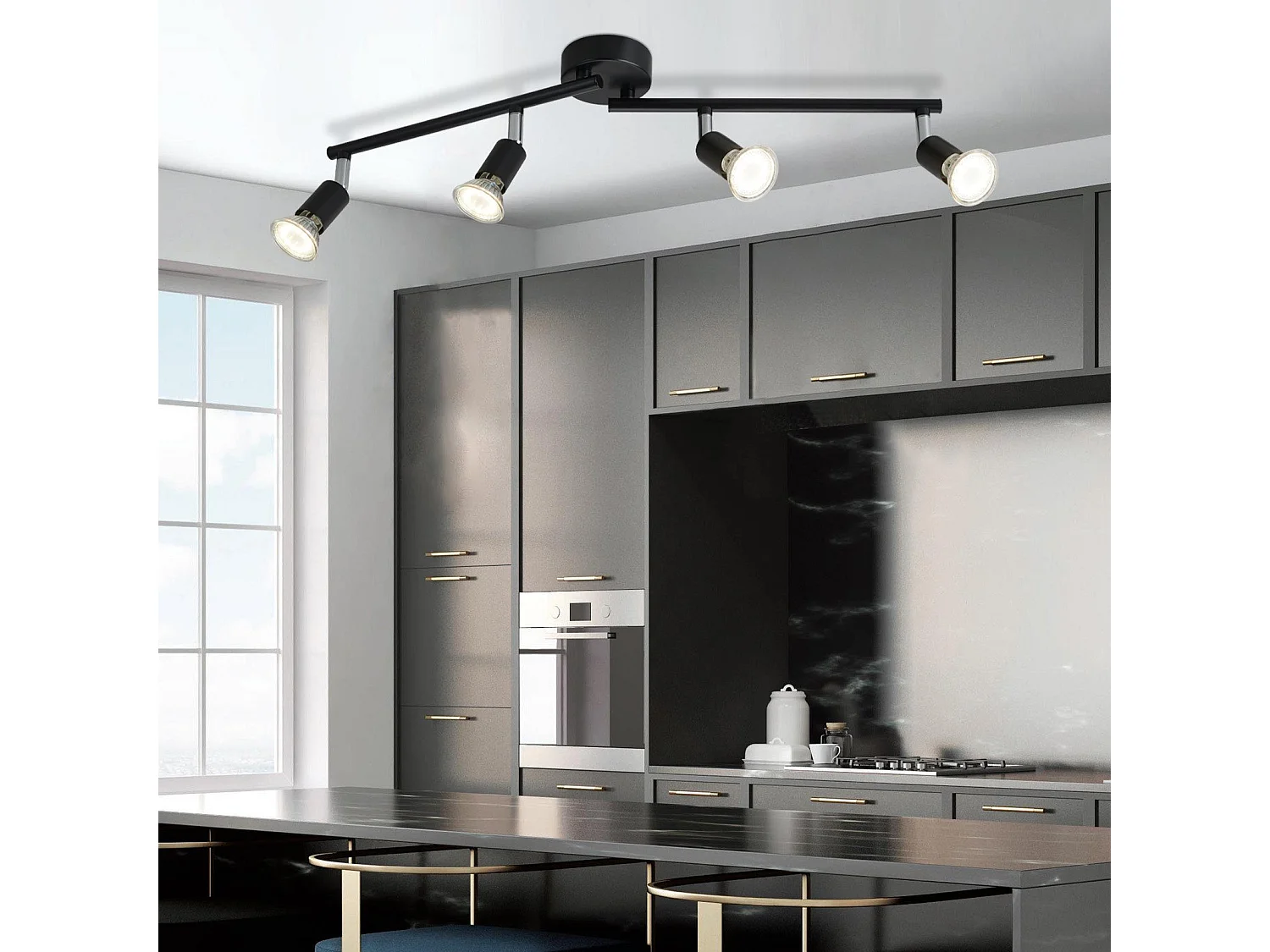 NETTLIFE 4 Spots LED Deckenleuchte Schwarz GU10 Moderne Industrielampe Drehbar 330° für Flur Küche Schlafzimmer Wohnzimmer Kinder