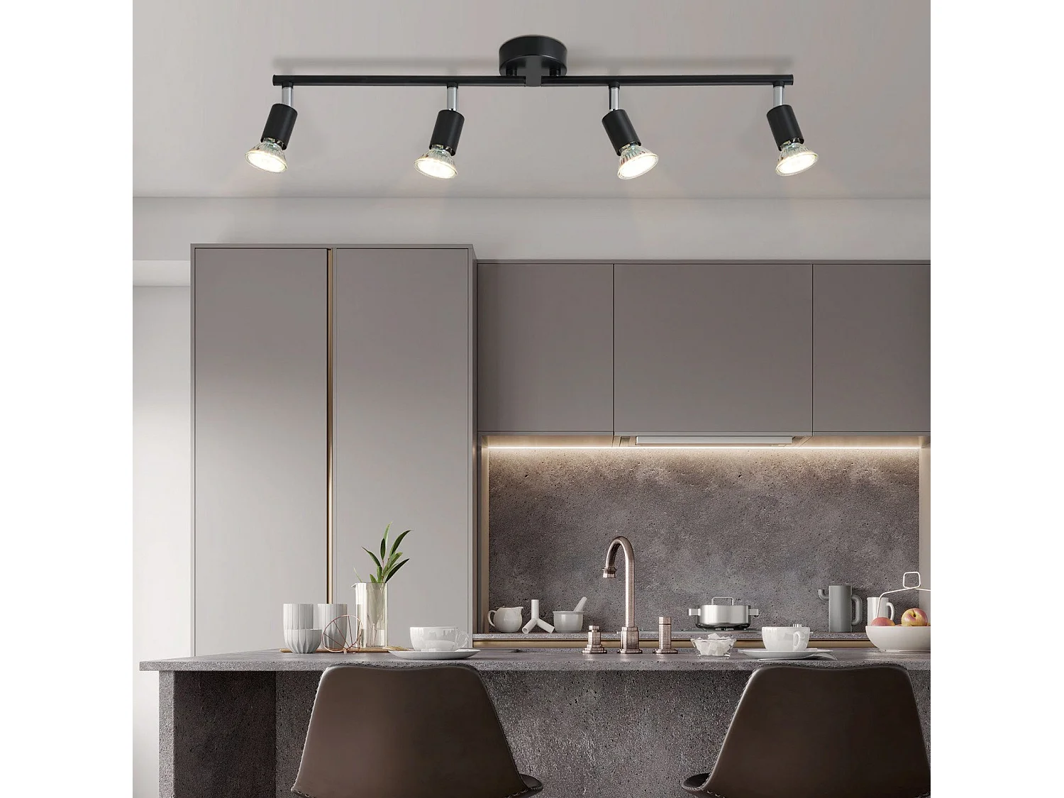 NETTLIFE 4 Spots Plafonnier LED Noir GU10 Lampe Moderne Industrielle Rotative à 330° pour Couloir Cuisine Chambre Salon Enfant