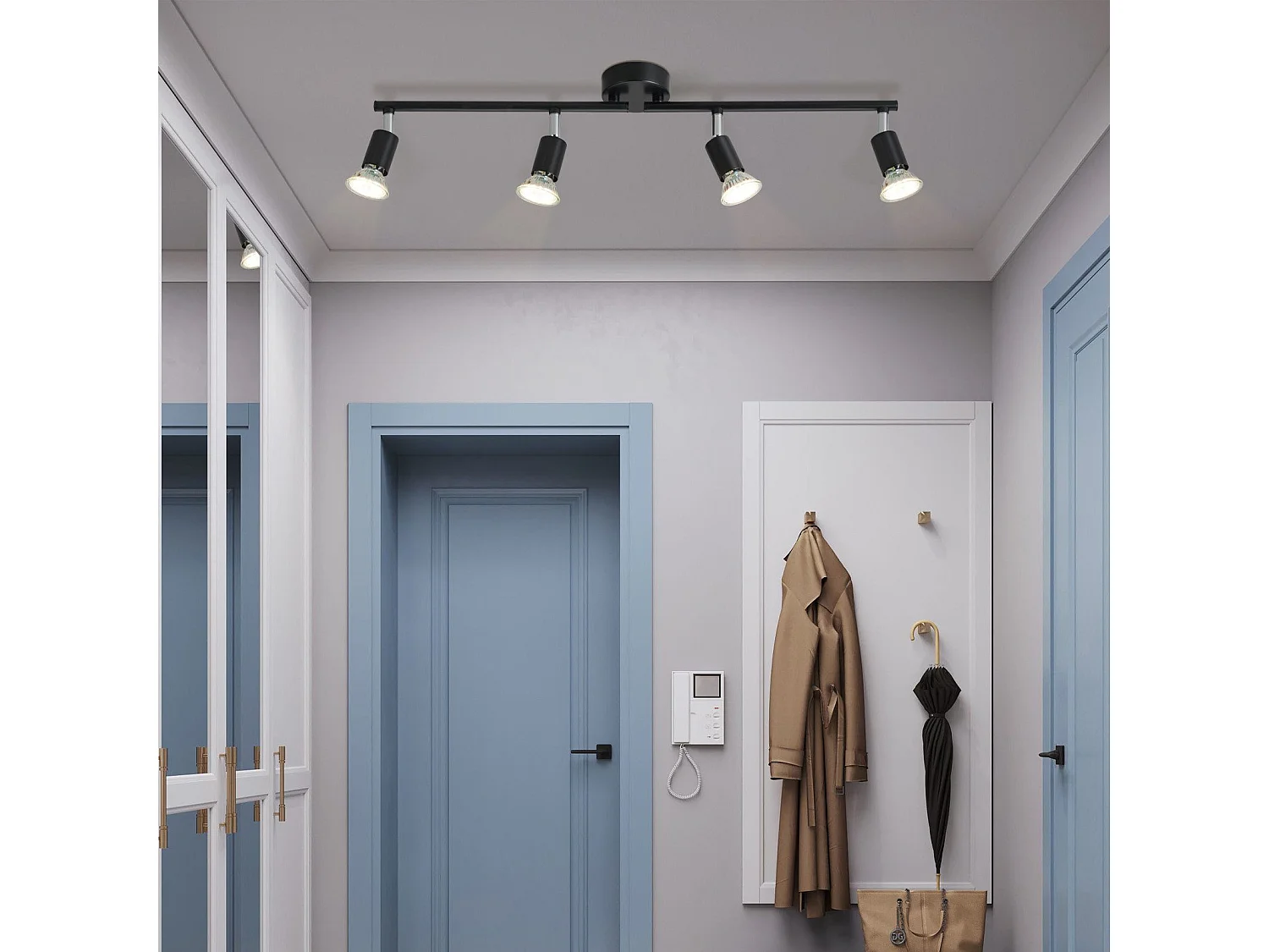 NETTLIFE 4 Spots Plafonnier LED Noir GU10 Lampe Moderne Industrielle Rotative à 330° pour Couloir Cuisine Chambre Salon Enfant