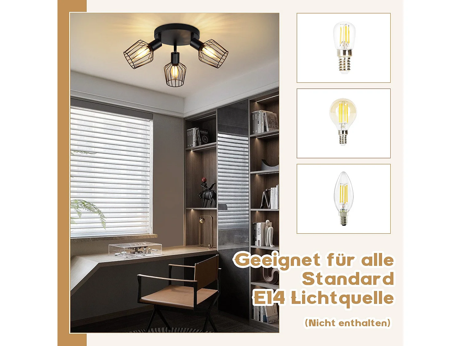 NETTLIFE 3 Reflektory Sufitowe E14 - okrągły metalowy, industrialna lampa do przedpokoju obrotowa 350°, kinkiet do przedpokoju i salonu, czarny