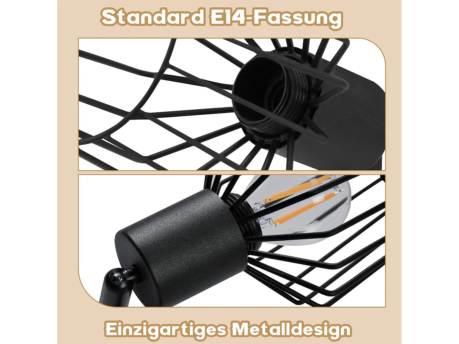 NETTLIFE 3 Reflektory Sufitowe E14 - okrągły metalowy, industrialna lampa do przedpokoju obrotowa 350°, kinkiet do przedpokoju i salonu, czarny