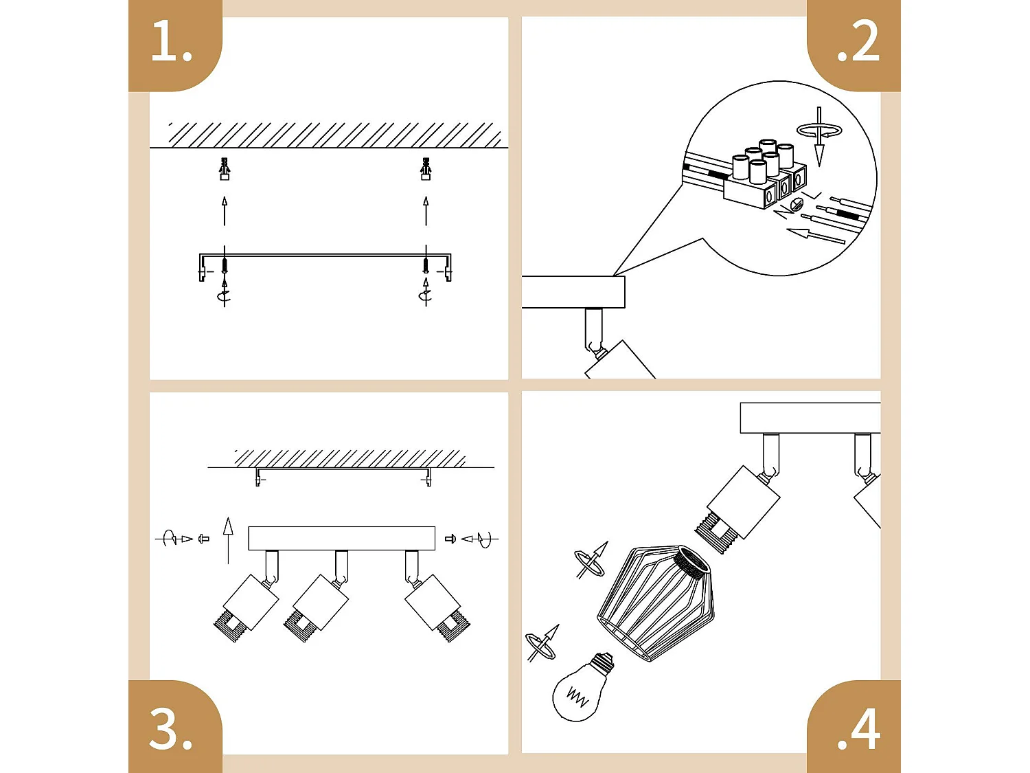 NETTLIFE 3 Reflektory Sufitowe E14 - okrągły metalowy, industrialna lampa do przedpokoju obrotowa 350°, kinkiet do przedpokoju i salonu, czarny