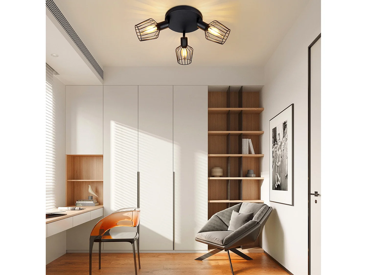 NETTLIFE 3 Reflektory Sufitowe E14 - okrągły metalowy, industrialna lampa do przedpokoju obrotowa 350°, kinkiet do przedpokoju i salonu, czarny