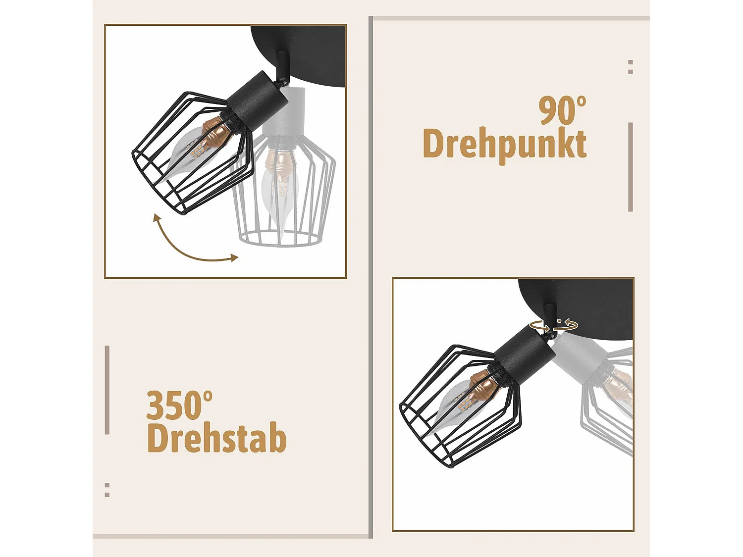 NETTLIFE 3 Spots de Plafond E14 - rond métal, lampe de couloir industrielle pivotante à 350°, applique murale pour couloir et salon，noir