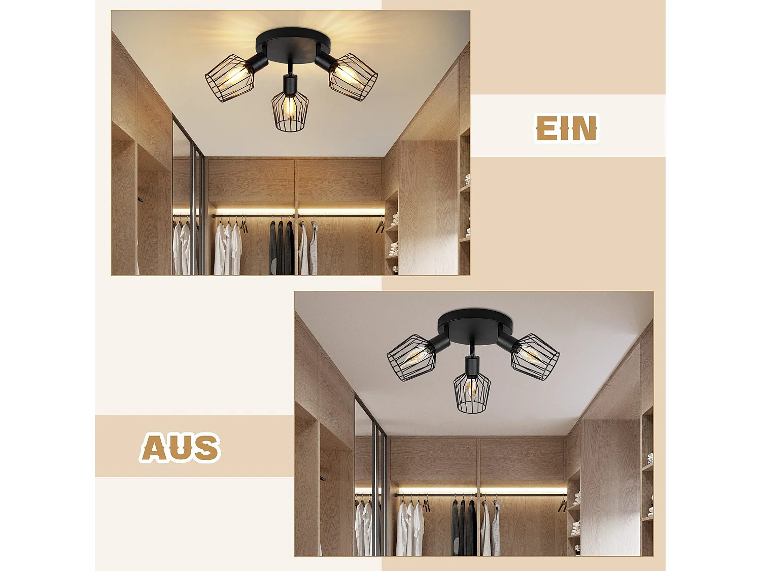 NETTLIFE 3 Spots de Plafond E14 - rond métal, lampe de couloir industrielle pivotante à 350°, applique murale pour couloir et salon，noir