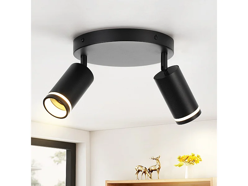NETTLIFE Opbouwspot GU10 zwart L 20cm Moderne Plafondlamp 355° draaibaar Plafondspot 2-Lichts cilinder Lampkap voor Slaafkamer | Kantoor | Woonkamer Max.25W