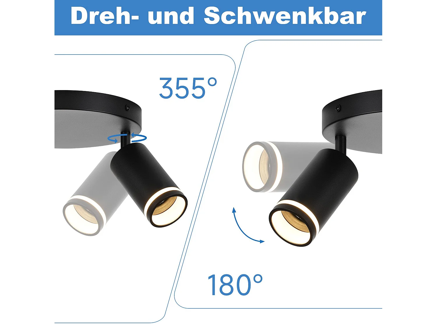 NETTLIFE Opbouwspot GU10 zwart L 20cm Moderne Plafondlamp 355° draaibaar Plafondspot 2-Lichts cilinder Lampkap voor Slaafkamer | Kantoor | Woonkamer Max.25W