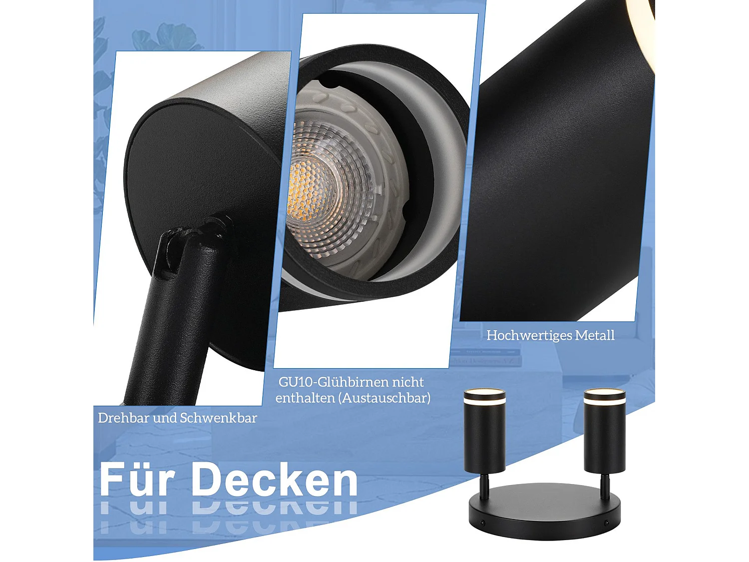 NETTLIFE Opbouwspot GU10 zwart L 20cm Moderne Plafondlamp 355° draaibaar Plafondspot 2-Lichts cilinder Lampkap voor Slaafkamer | Kantoor | Woonkamer Max.25W