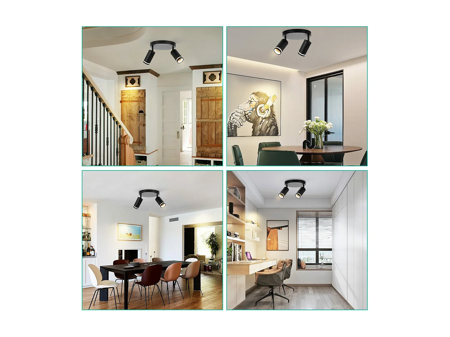 NETTLIFE 2-płomienna lampa sufitowa LED - czarna lampa sufitowa GU10 Obrotowy reflektor Drewniany kinkiet Reflektor ścienny do salonu sypialni Bez żarówki