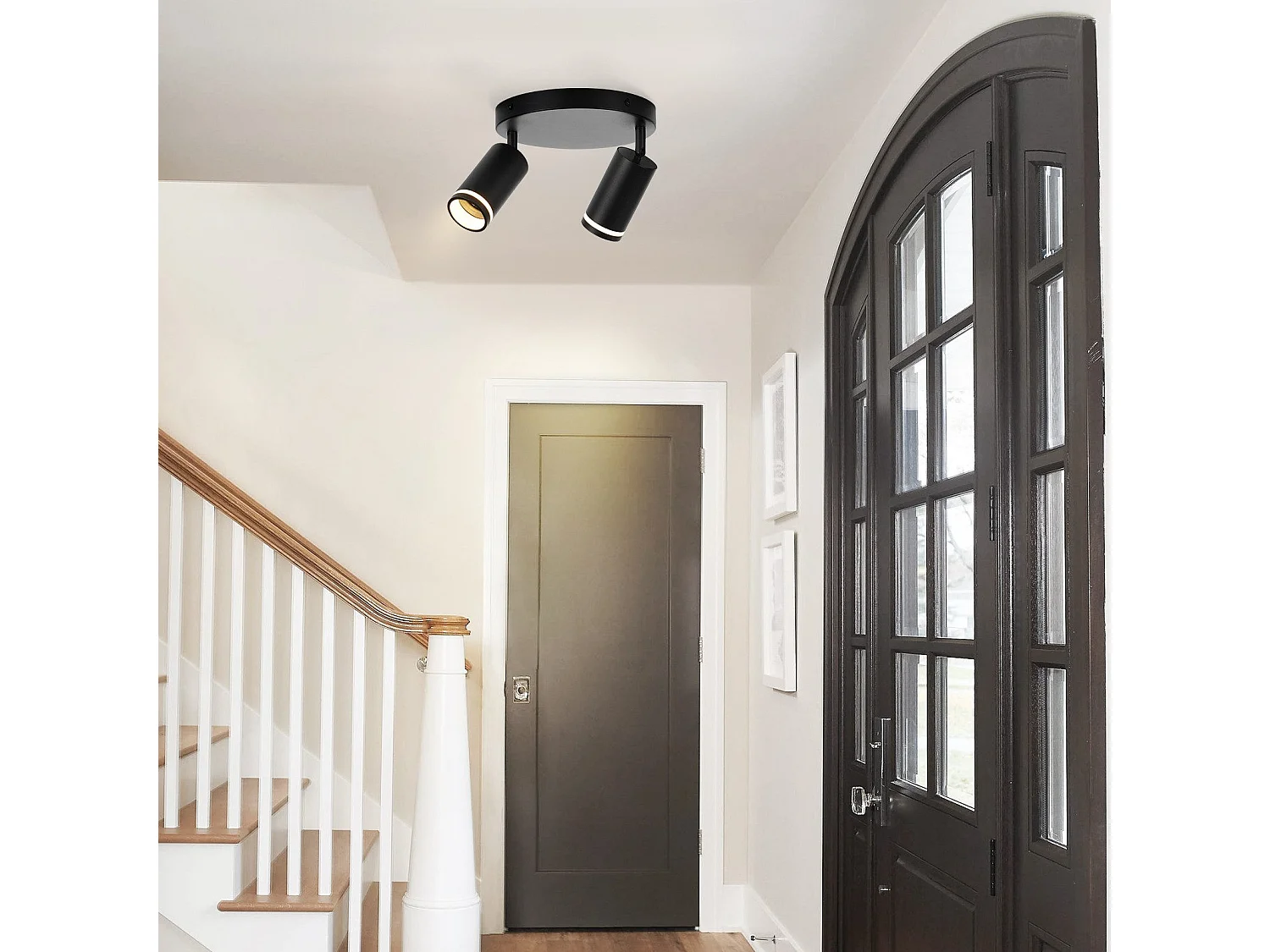 NETTLIFE 2-płomienna lampa sufitowa LED - czarna lampa sufitowa GU10 Obrotowy reflektor Drewniany kinkiet Reflektor ścienny do salonu sypialni Bez żarówki