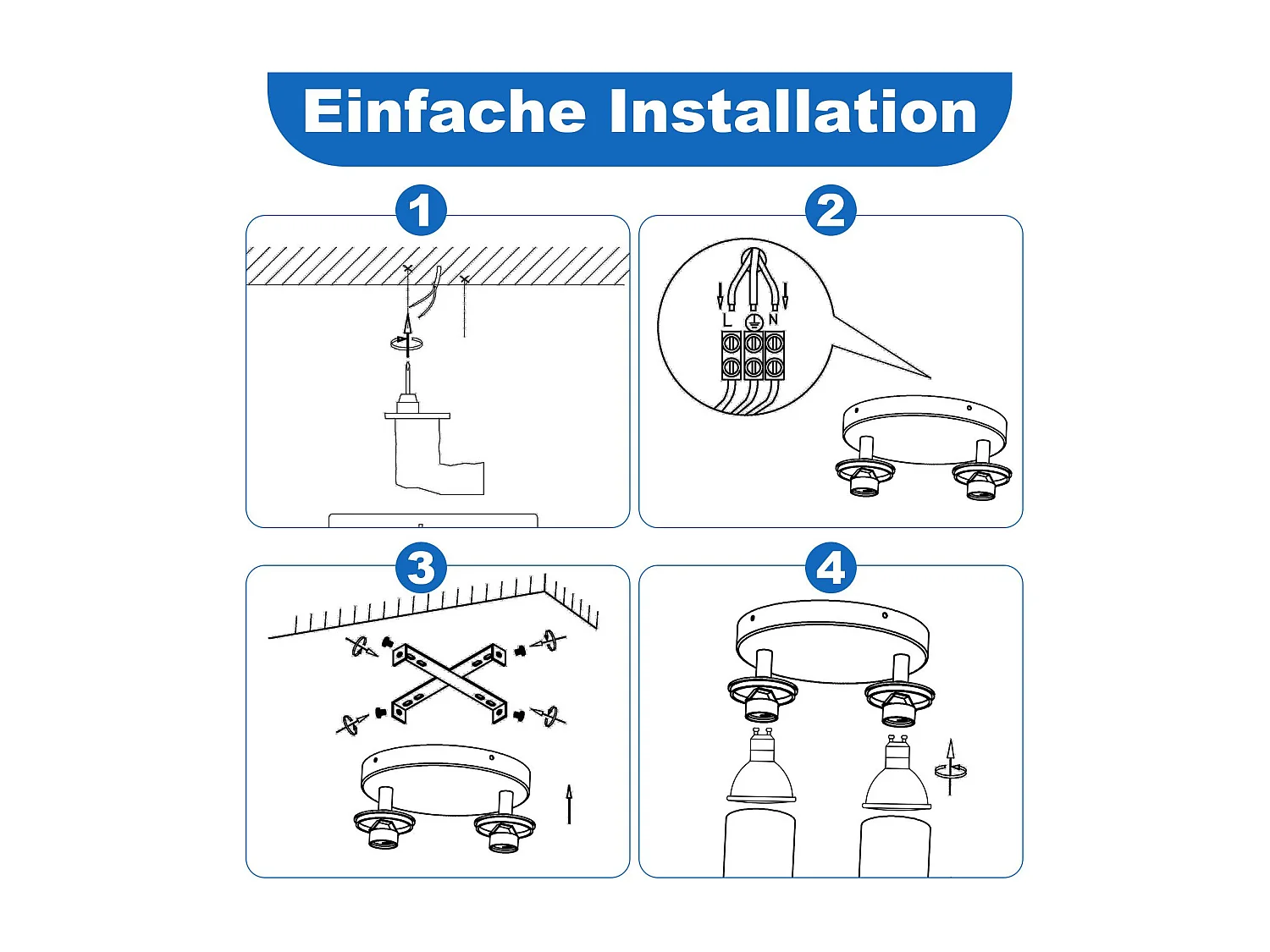 NETTLIFE Plafonnier LED 2 flamme - Noir Plafonnier GU10 Spot pivotant Applique murale en bois Spot mural pour salon chambre Sans ampoule