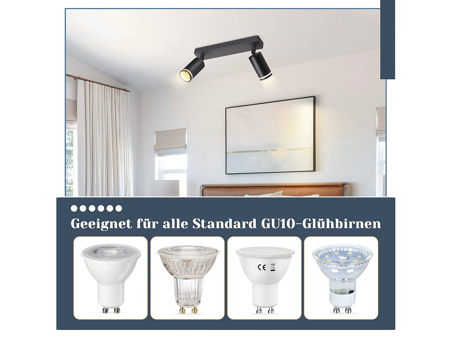 NETTLIFE Opbouwspot GU10 zwart L 28.5cm rechthoekig  Plafondlamp 355° draaibaar Plafondspot 2-Lichts cilinder Lampkap voor Slaafkamer Kantoor Woonkamer Max.25W
