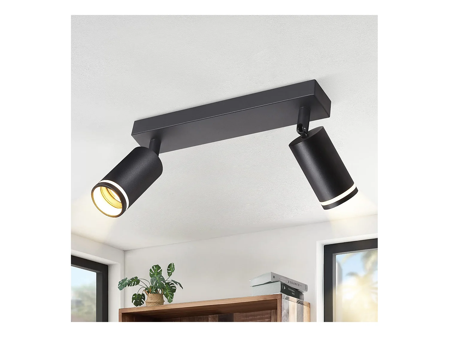 NETTLIFE Plafonnier LED 2 flamme - Noir Plafonnier GU10 Spot pivotant Applique murale en bois Spot mural pour salon chambre Sans ampoule