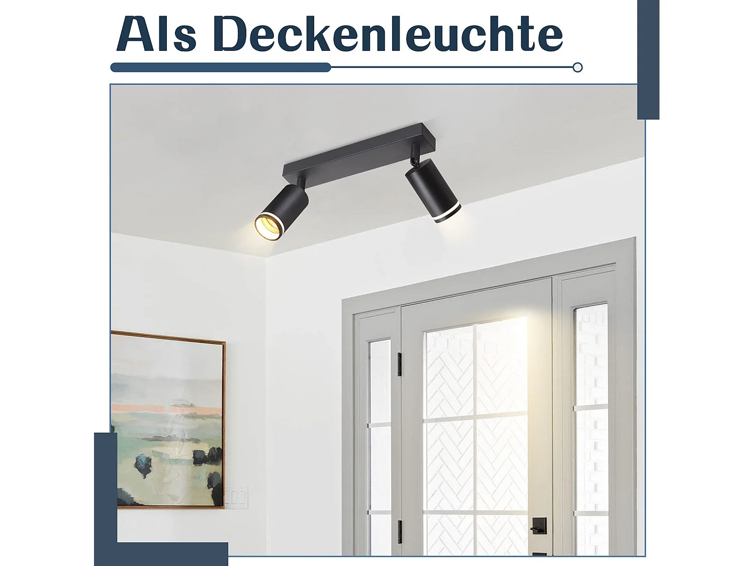 NETTLIFE Opbouwspot GU10 zwart L 28.5cm rechthoekig  Plafondlamp 355° draaibaar Plafondspot 2-Lichts cilinder Lampkap voor Slaafkamer Kantoor Woonkamer Max.25W