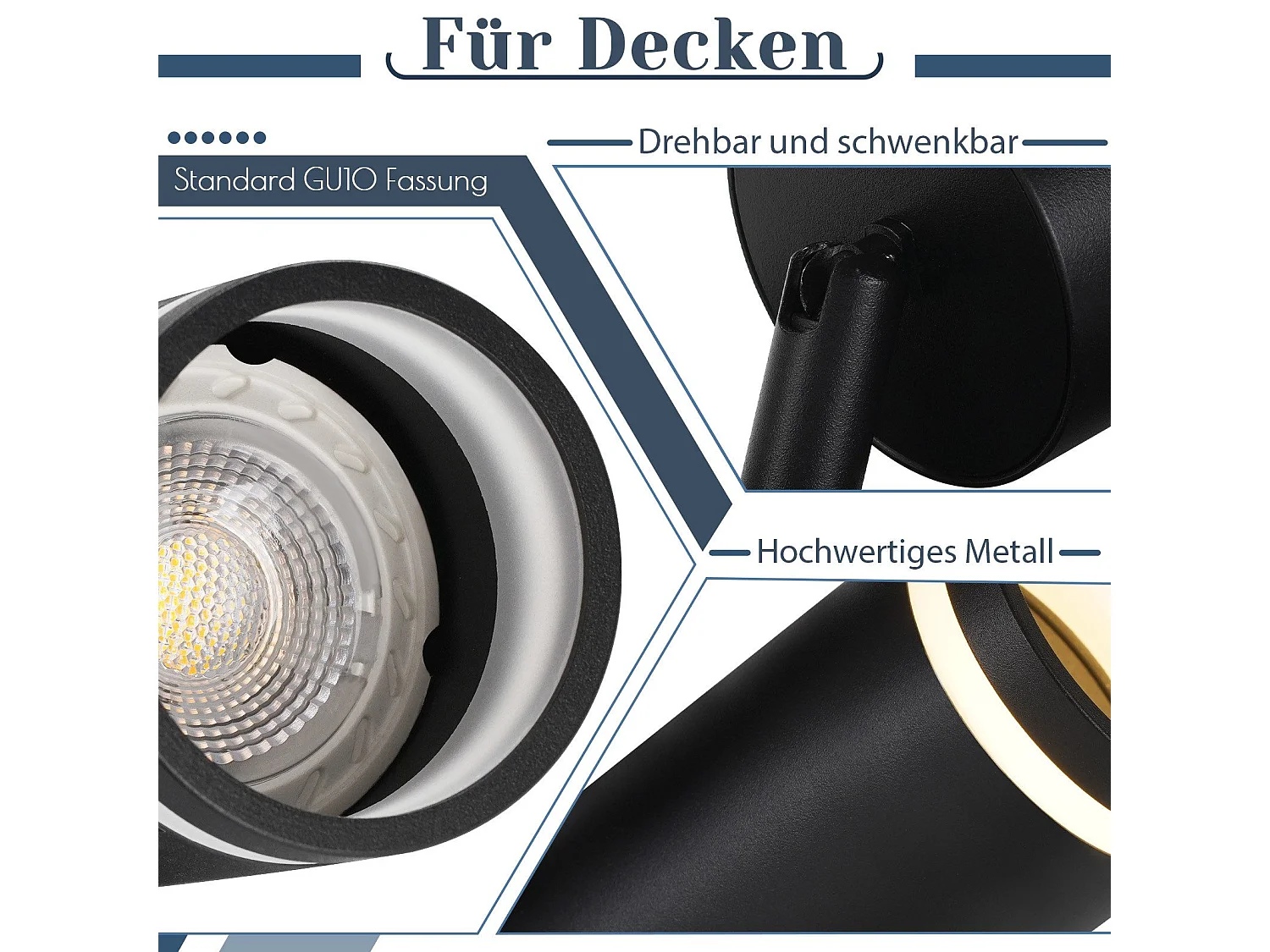 NETTLIFE Opbouwspot GU10 zwart L 28.5cm rechthoekig  Plafondlamp 355° draaibaar Plafondspot 2-Lichts cilinder Lampkap voor Slaafkamer Kantoor Woonkamer Max.25W