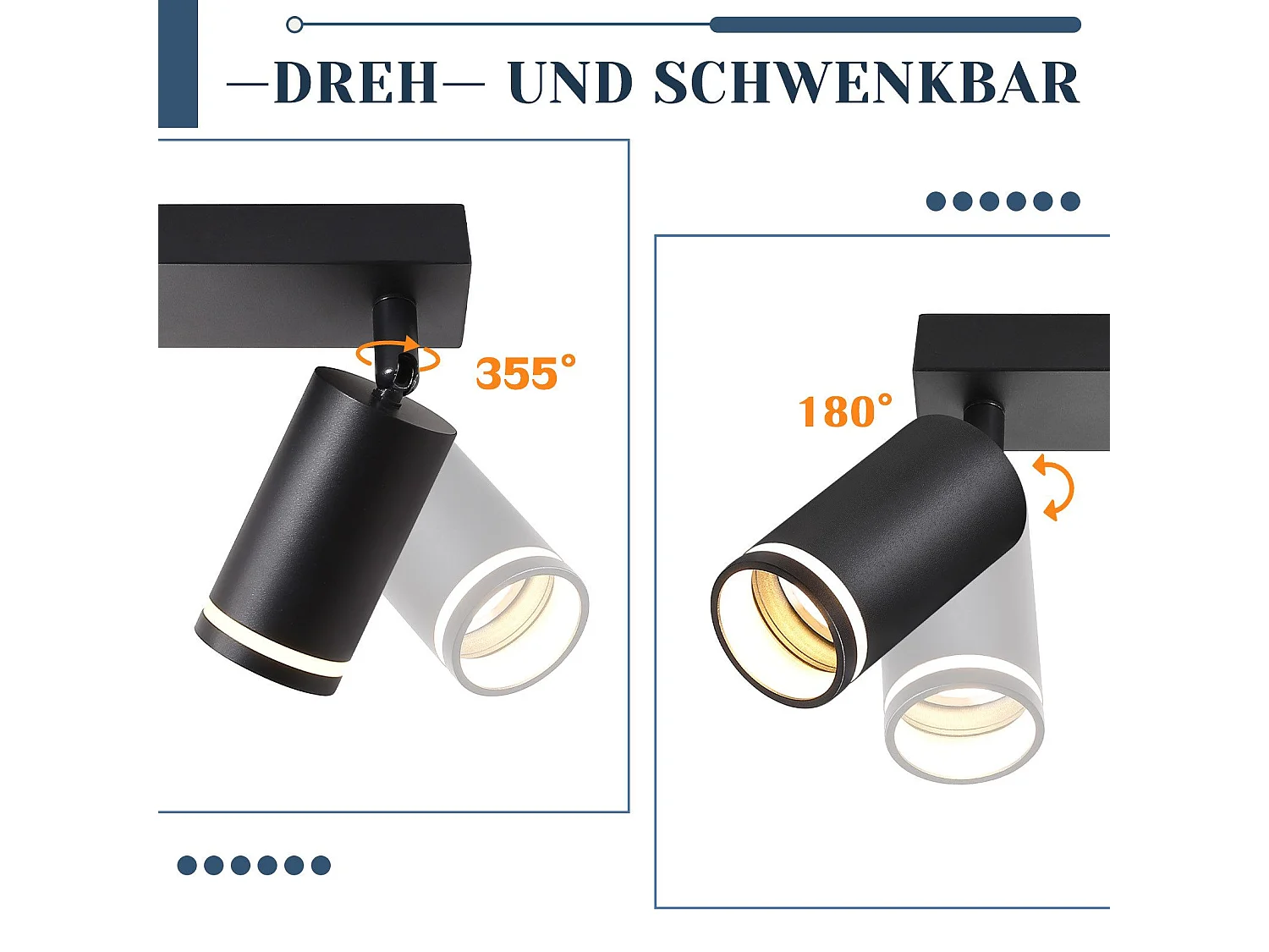 NETTLIFE Plafonnier LED 2 flamme - Noir Plafonnier GU10 Spot pivotant Applique murale en bois Spot mural pour salon chambre Sans ampoule