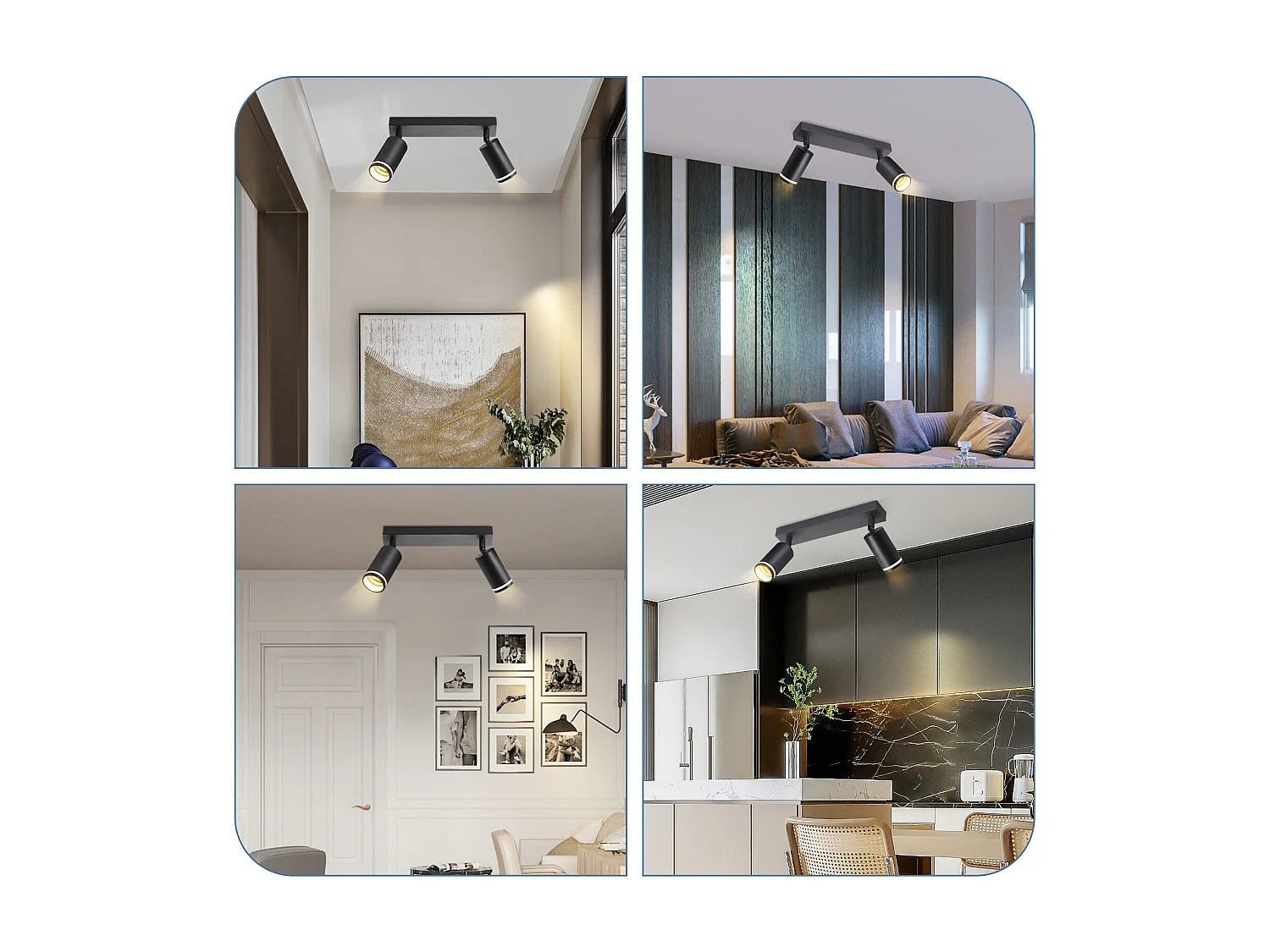 NETTLIFE Plafonnier LED 2 flamme - Noir Plafonnier GU10 Spot pivotant Applique murale en bois Spot mural pour salon chambre Sans ampoule