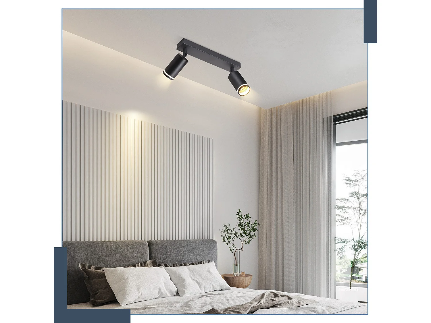 NETTLIFE Plafonnier LED 2 flamme - Noir Plafonnier GU10 Spot pivotant Applique murale en bois Spot mural pour salon chambre Sans ampoule