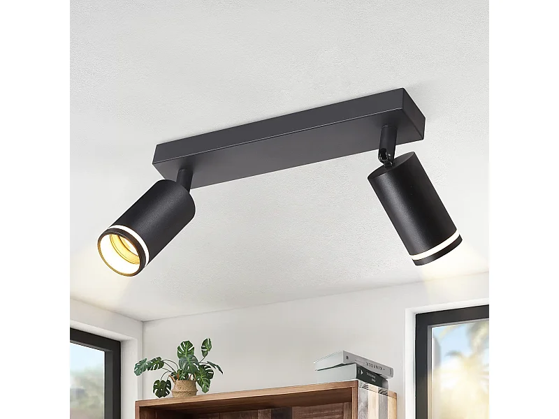 NETTLIFE Plafonnier LED 2 flamme - Noir Plafonnier GU10 Spot pivotant Applique murale en bois Spot mural pour salon chambre Sans ampoule