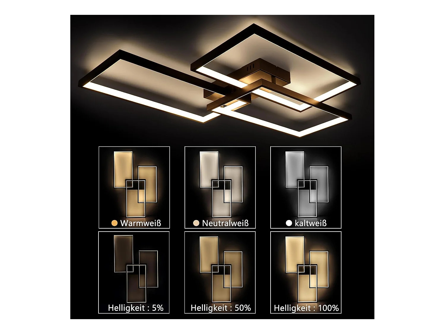 NETTLIFE Plafonnier LED Métal Noir 72W 80CM Salon Lampe de Salon Moderne Dimmable avec Télécommande Design Rectangulaire pour Cuisines