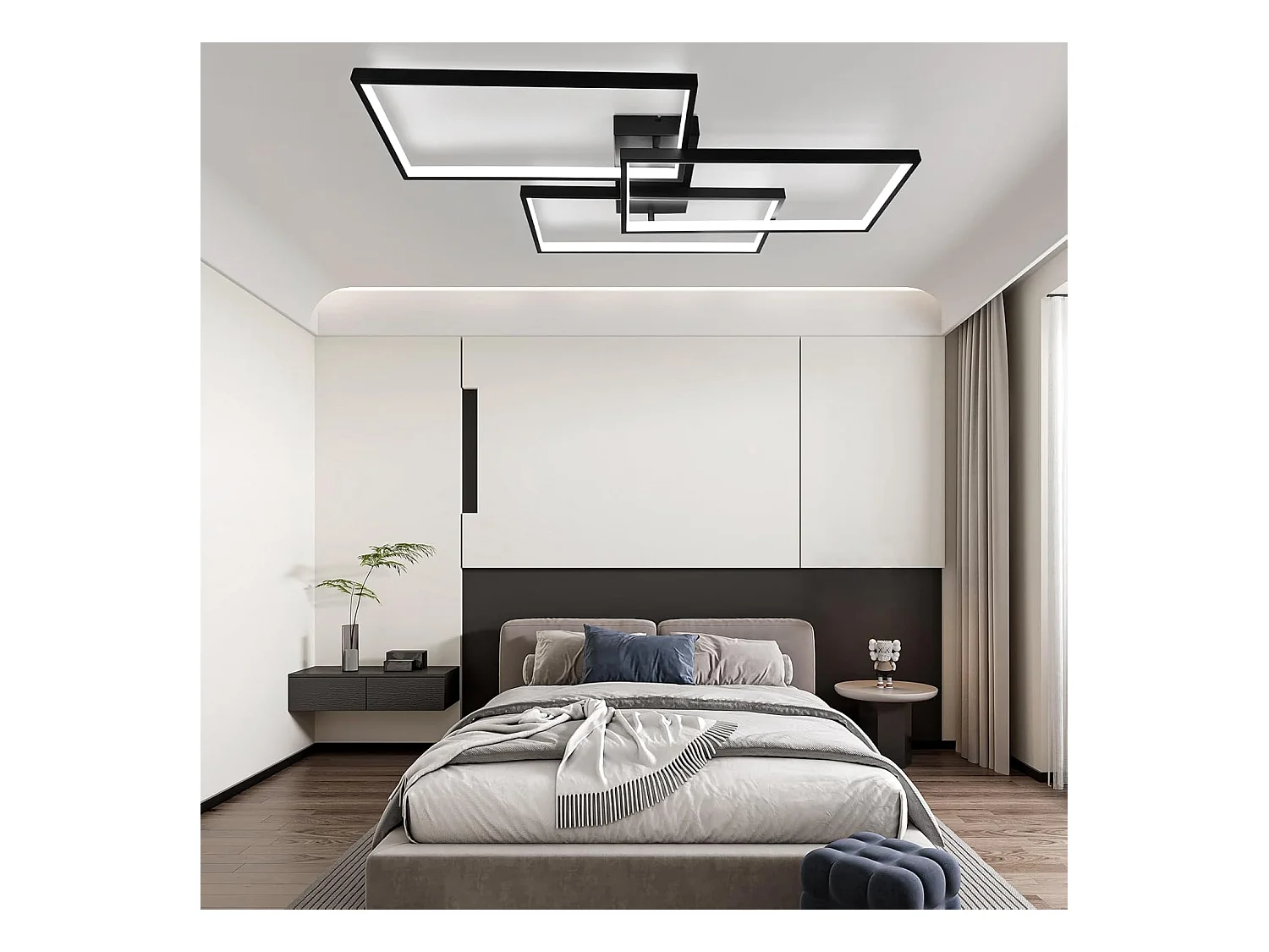 NETTLIFE Plafonnier LED Métal Noir 72W 80CM Salon Lampe de Salon Moderne Dimmable avec Télécommande Design Rectangulaire pour Cuisines