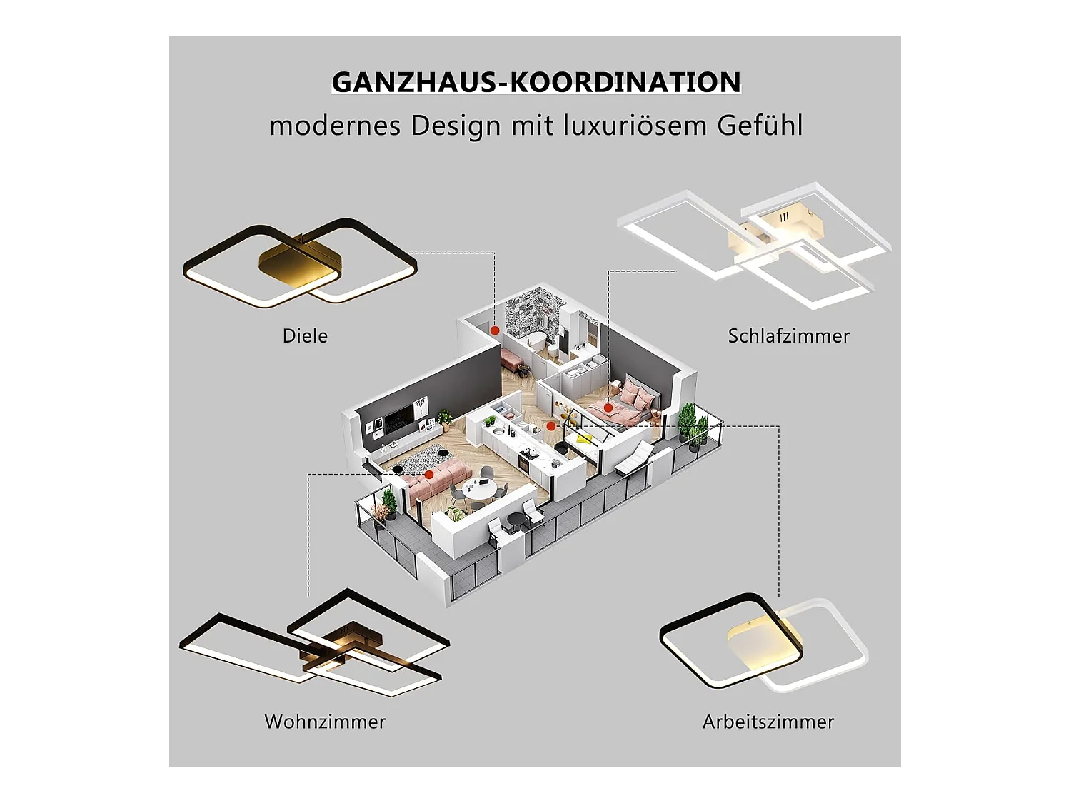 NETTLIFE Plafonnier LED Métal Noir 72W 80CM Salon Lampe de Salon Moderne Dimmable avec Télécommande Design Rectangulaire pour Cuisines