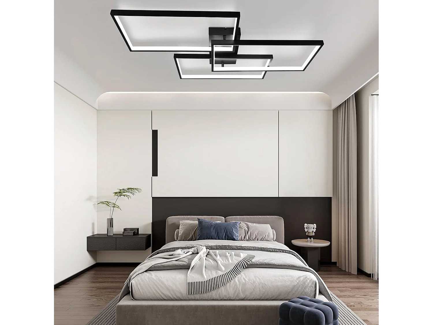 NETTLIFE Plafonnier LED Métal Noir 72W 80CM Salon Lampe de Salon Moderne Dimmable avec Télécommande Design Rectangulaire pour Cuisines