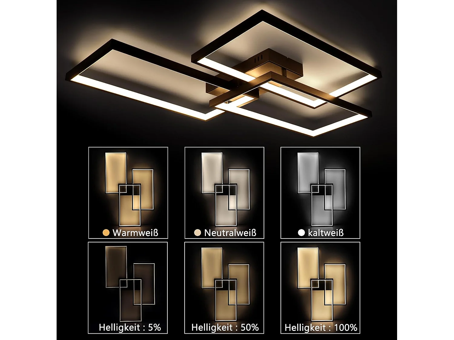 NETTLIFE Plafonnier LED Métal Noir 72W 80CM Salon Lampe de Salon Moderne Dimmable avec Télécommande Design Rectangulaire pour Cuisines