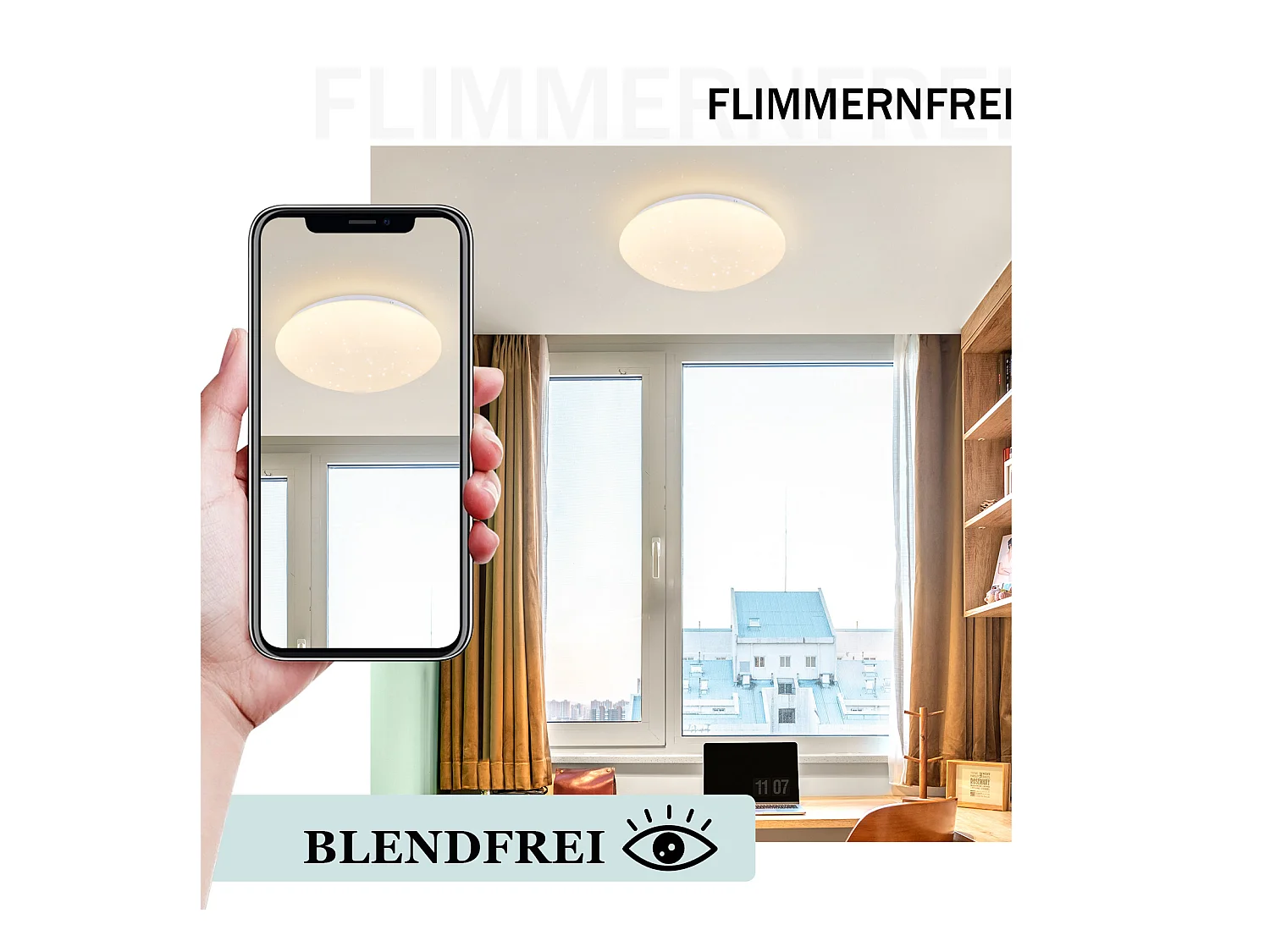 NETTLIFE Plafonnier LED Chambre - Cuisine 5W 3000K Ø 16,5 cm, Blanc Chaud, Couloir, Chambre Enfant