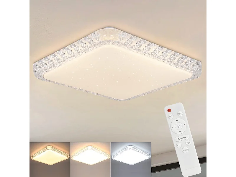 NETTLIFE Plafondlamp LED 30 cm Kristal Vierkant Sterrenhemel  3000 -6000K Dimbaar Modern Slaapkamerlamp met Afstandsbediening 32W voor Woonkamer Slaapkamer Keuken
