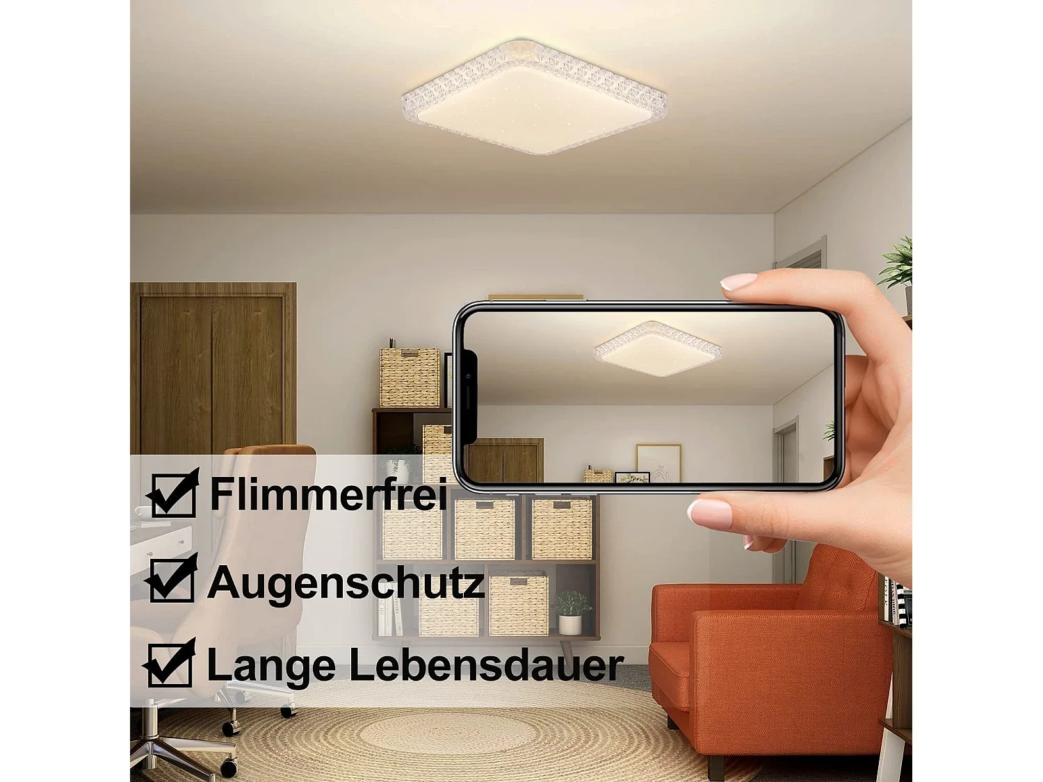 NETTLIFE Lámpara de Techo LED  Moderna Cuadrada 30CM Diseño de Cielo Estrellado de Cristal Regulable con Control Remoto Blanco Pequeño para