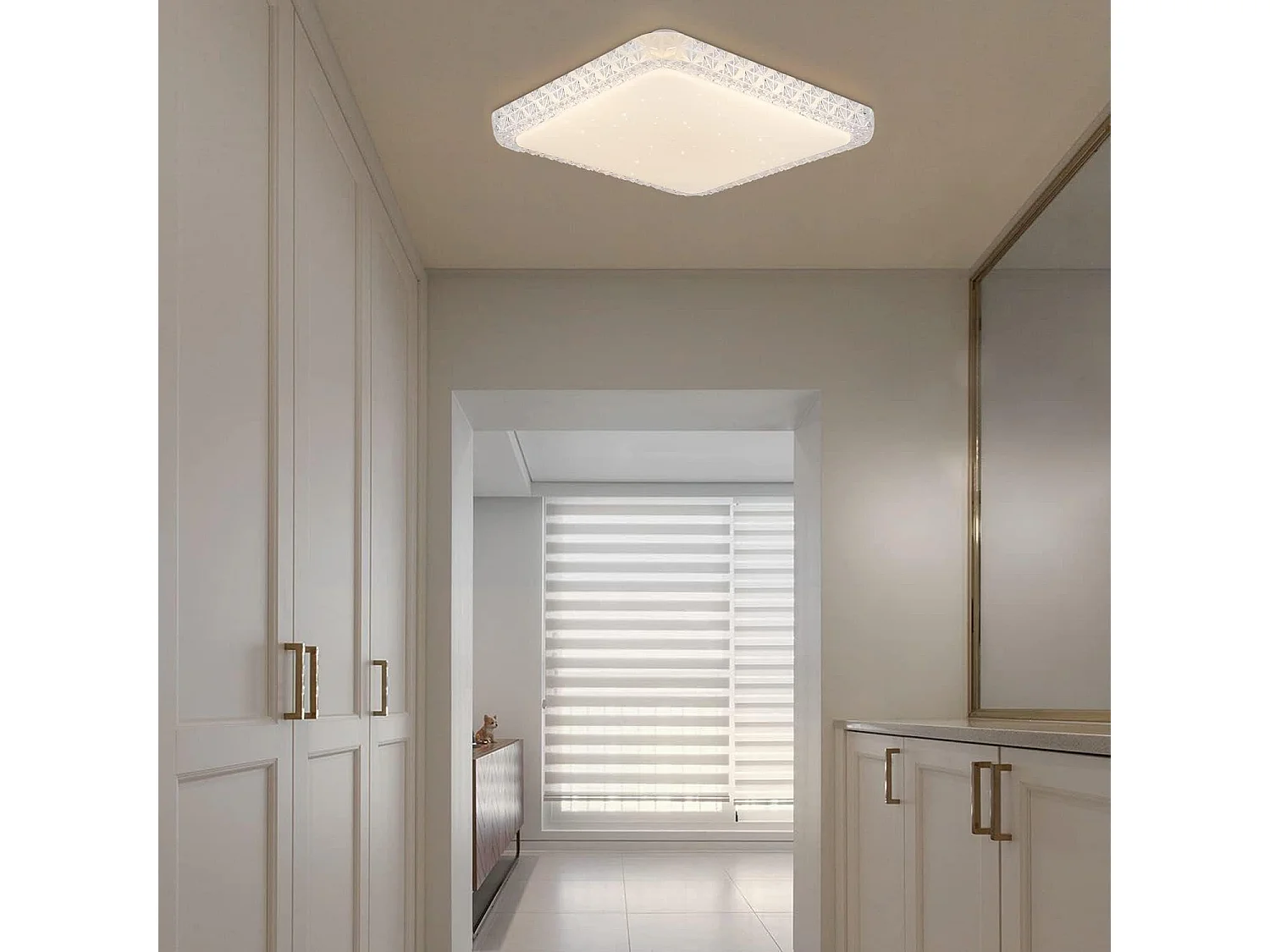 NETTLIFE Lámpara de Techo LED  Moderna Cuadrada 30CM Diseño de Cielo Estrellado de Cristal Regulable con Control Remoto Blanco Pequeño para