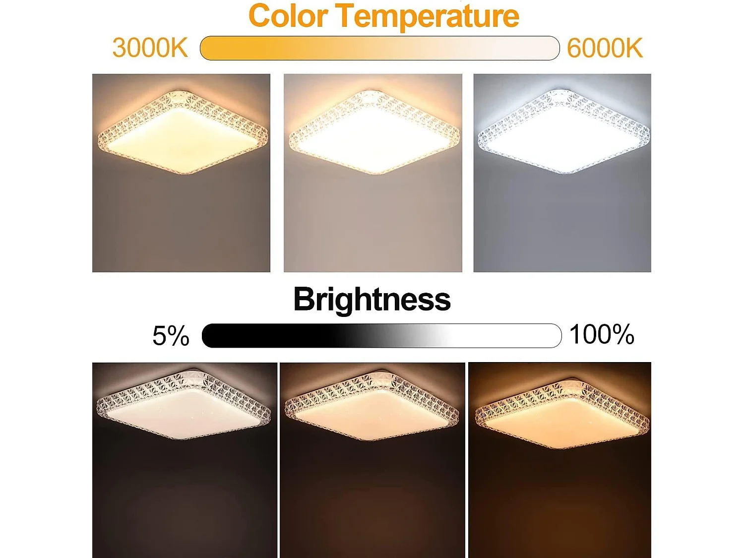 NETTLIFE Lámpara de Techo LED  Moderna Cuadrada 30CM Diseño de Cielo Estrellado de Cristal Regulable con Control Remoto Blanco Pequeño para