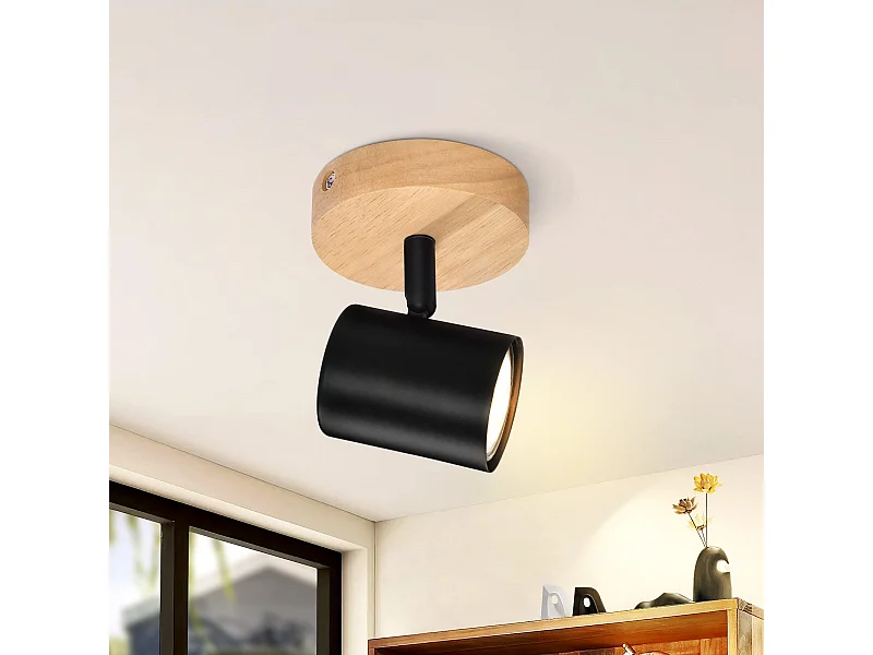LED Deckenleuchte 1 flammig schwarz Deckenlampe Gu10 schwenkbar Spot Wandleuchte Holz 40w ohne Leuchtmittel