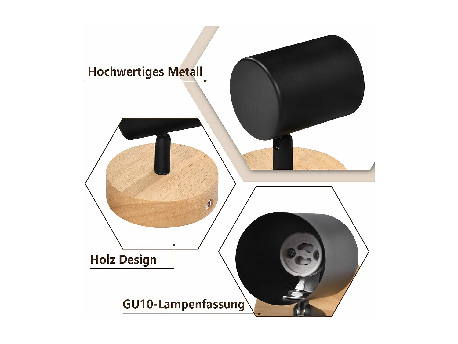 LED Deckenleuchte 1 flammig schwarz Deckenlampe Gu10 schwenkbar Spot Wandleuchte Holz 40w ohne Leuchtmittel