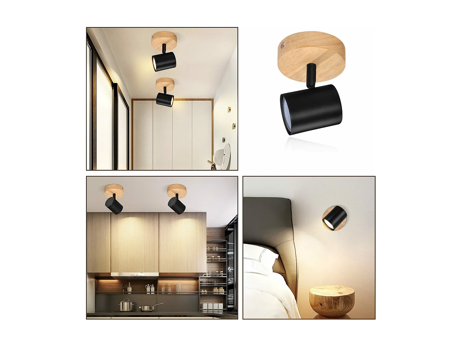 LED Deckenleuchte 1 flammig schwarz Deckenlampe Gu10 schwenkbar Spot Wandleuchte Holz 40w ohne Leuchtmittel