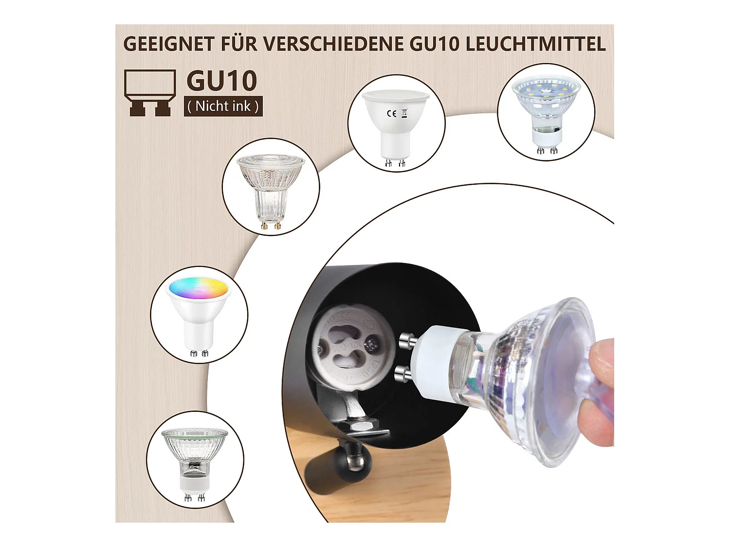 NETTLIFE Opbouwspot Hout zwart rond 1-lichts GU10 Fitting draaibar Plafondspot Hoogwaardig   Max.40W Vintage Plafondlamp