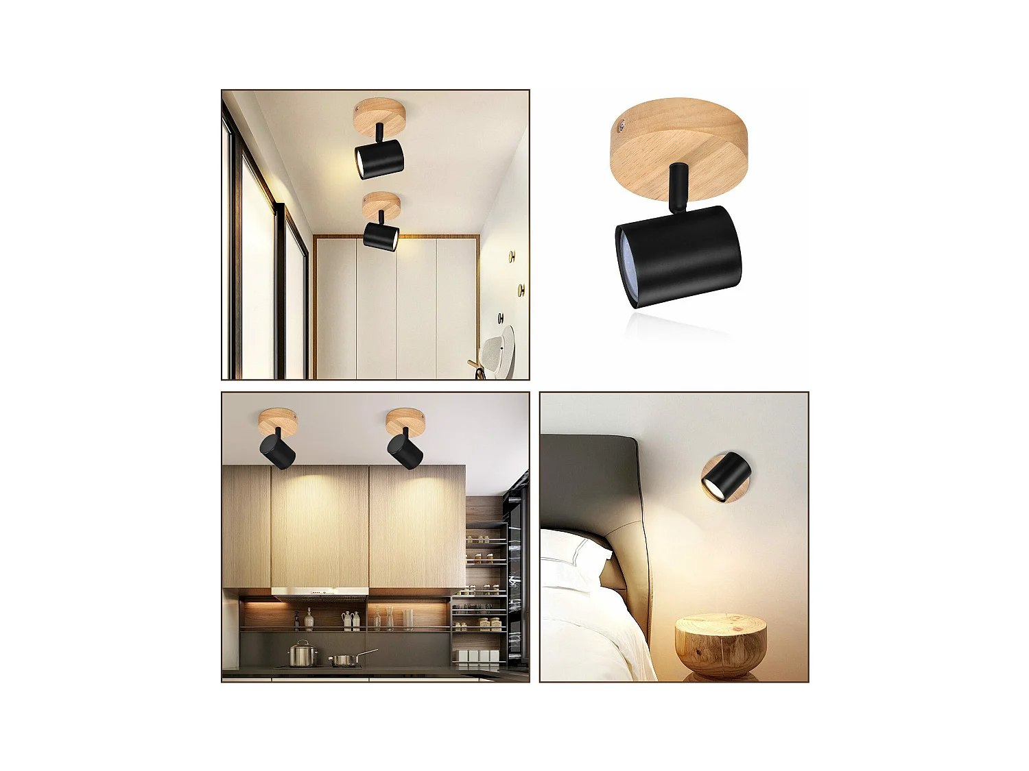 NETTLIFE Opbouwspot Hout zwart rond 1-lichts GU10 Fitting draaibar Plafondspot Hoogwaardig   Max.40W Vintage Plafondlamp