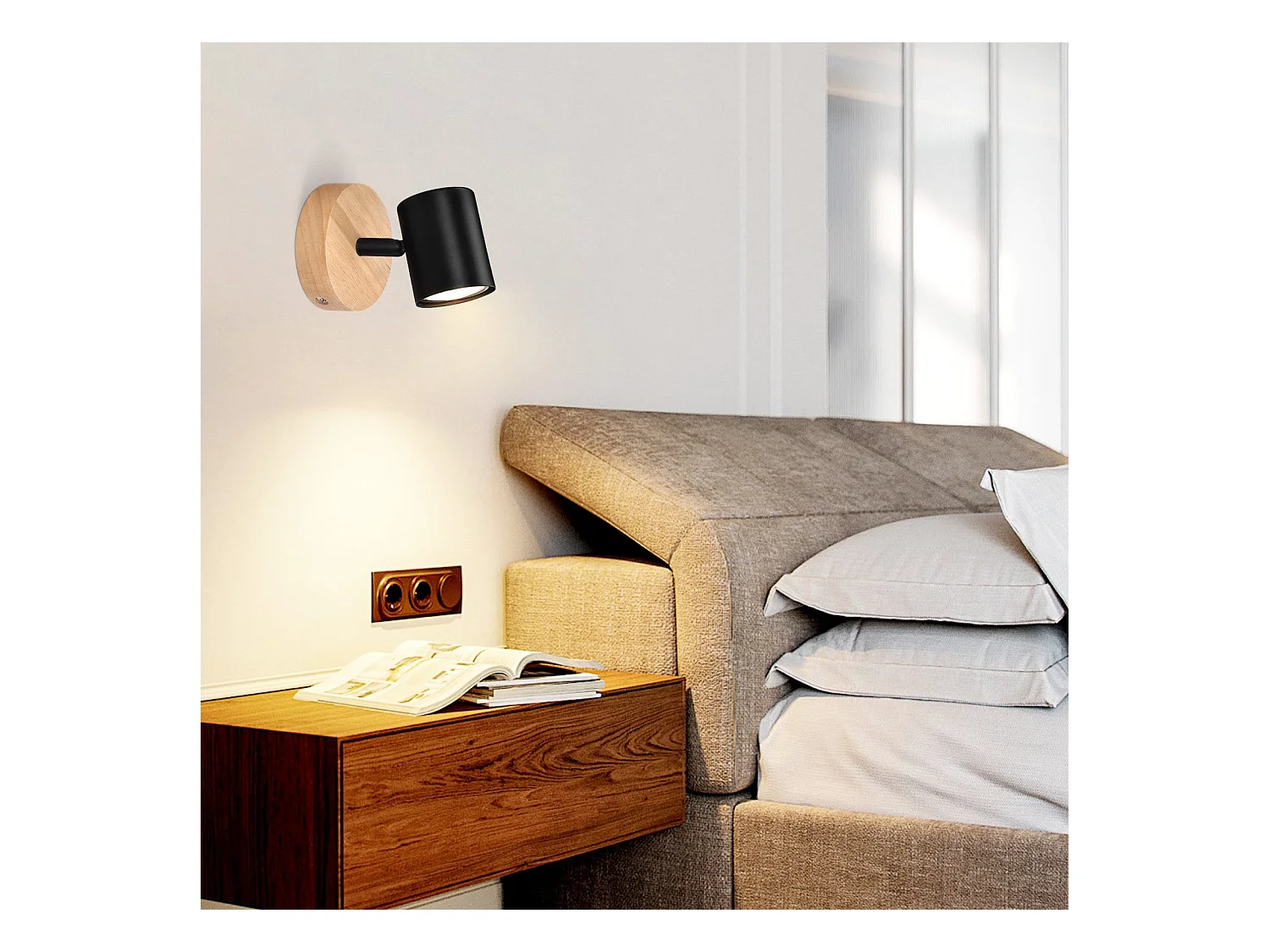 NETTLIFE Opbouwspot Hout zwart rond 1-lichts GU10 Fitting draaibar Plafondspot Hoogwaardig   Max.40W Vintage Plafondlamp