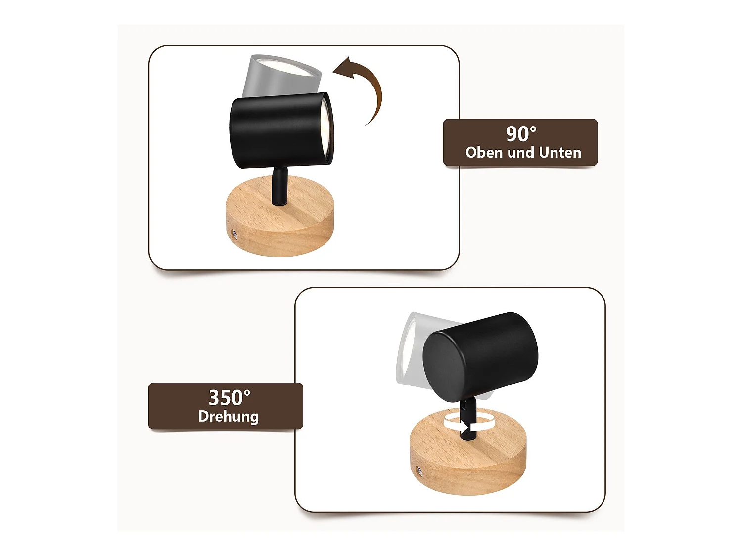NETTLIFE Opbouwspot Hout zwart rond 1-lichts GU10 Fitting draaibar Plafondspot Hoogwaardig   Max.40W Vintage Plafondlamp