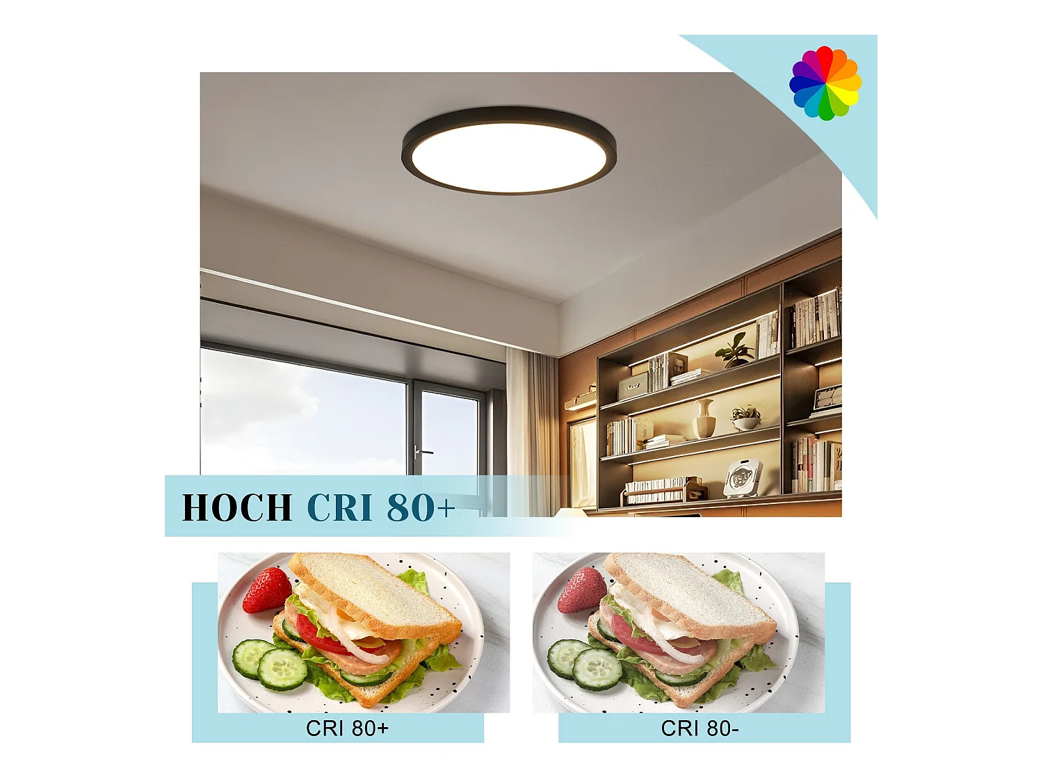 NETTLIFE Lampa sufitowa LED Ø 30 cm - 24 W, Czarny, 3000 K - Nowoczesne oświetlenie do kuchni, łazienki, przedpokoju, sypialni