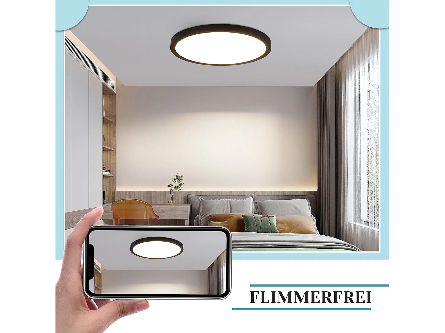 NETTLIFE Lampa sufitowa LED Ø 30 cm - 24 W, Czarny, 3000 K - Nowoczesne oświetlenie do kuchni, łazienki, przedpokoju, sypialni