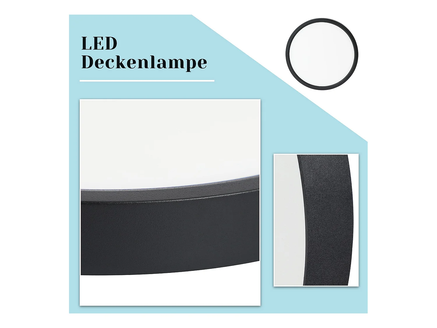 NETTLIFE Lampa sufitowa LED Ø 30 cm - 24 W, Czarny, 3000 K - Nowoczesne oświetlenie do kuchni, łazienki, przedpokoju, sypialni