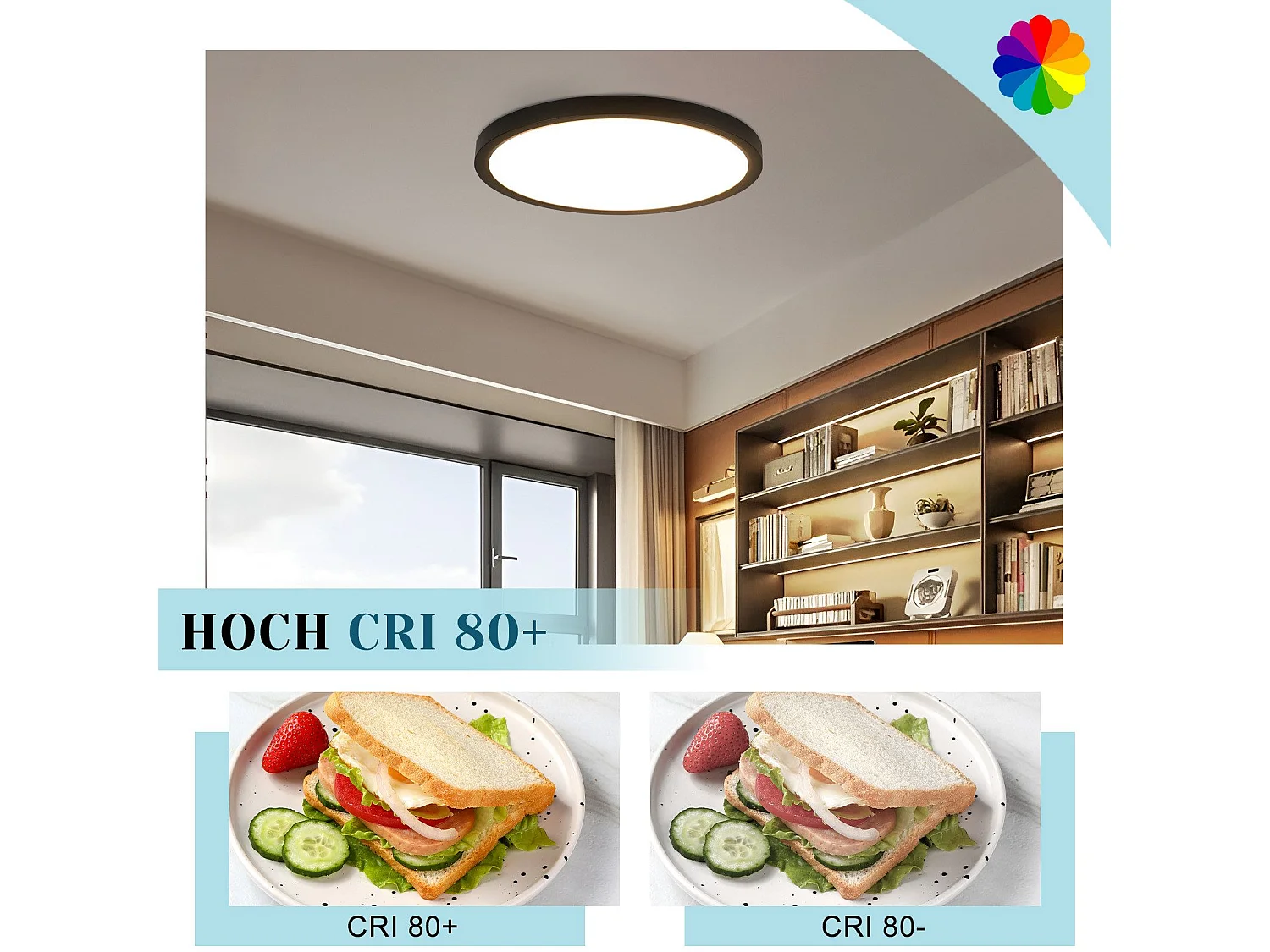 NETTLIFE Plafonnier LED Ø 30 cm - 24 W, Noir, 3000 K - Éclairage moderne cuisine, salle de bain, couloir, chambre