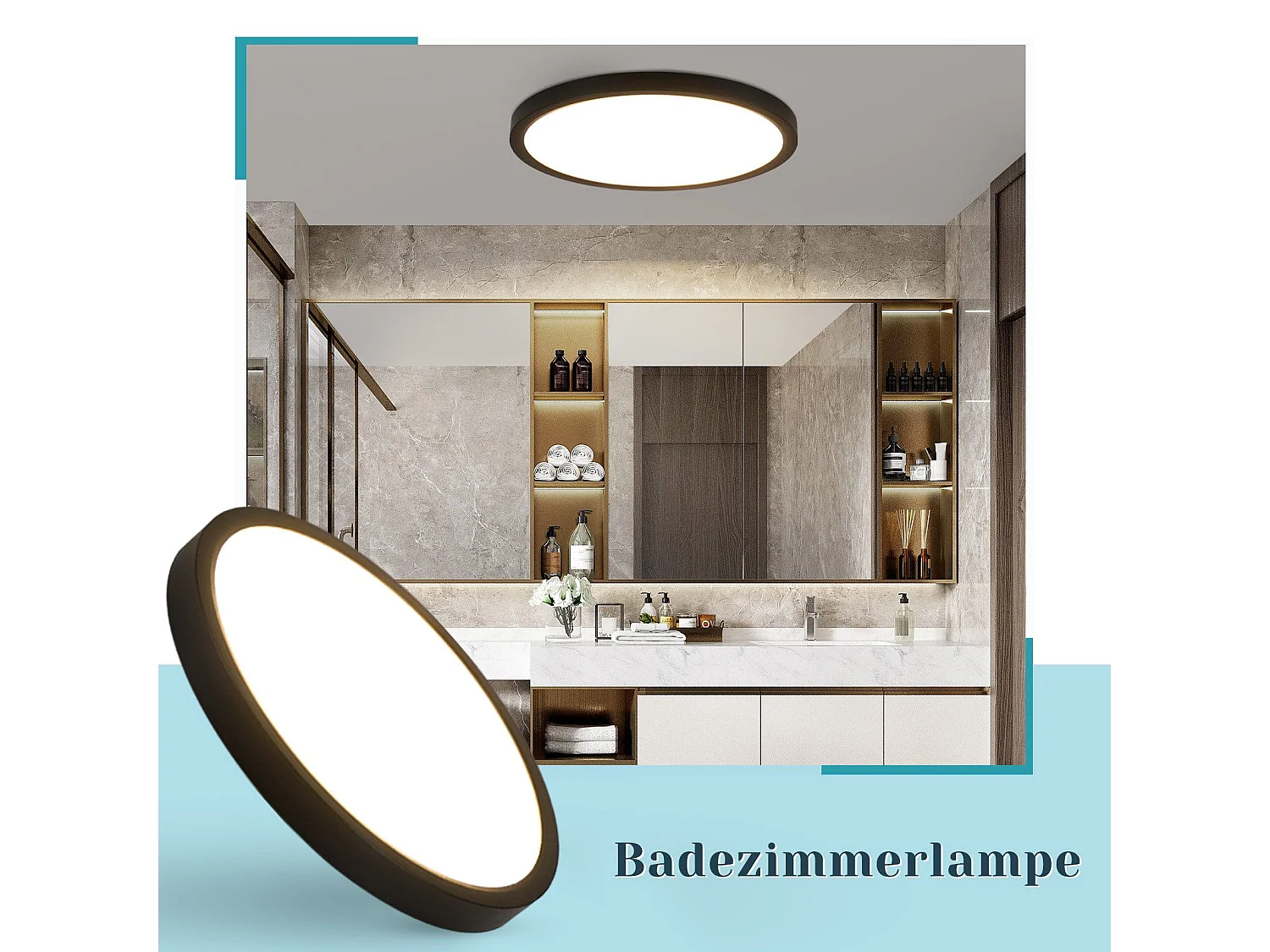 NETTLIFE Plafonnier LED Ø 30 cm - 24 W, Noir, 3000 K - Éclairage moderne cuisine, salle de bain, couloir, chambre