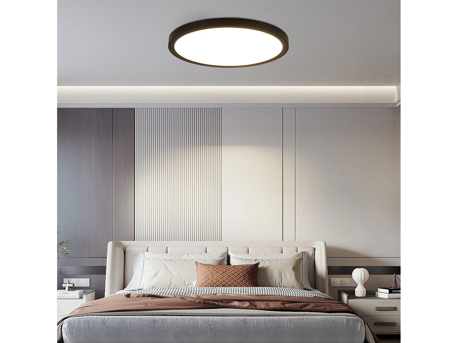 NETTLIFE Plafonnier LED Ø 30 cm - 24 W, Noir, 3000 K - Éclairage moderne cuisine, salle de bain, couloir, chambre